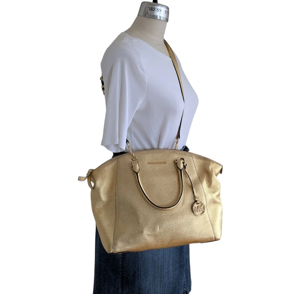 Michael Kors Rilley Gold Leather Convertible Bag
